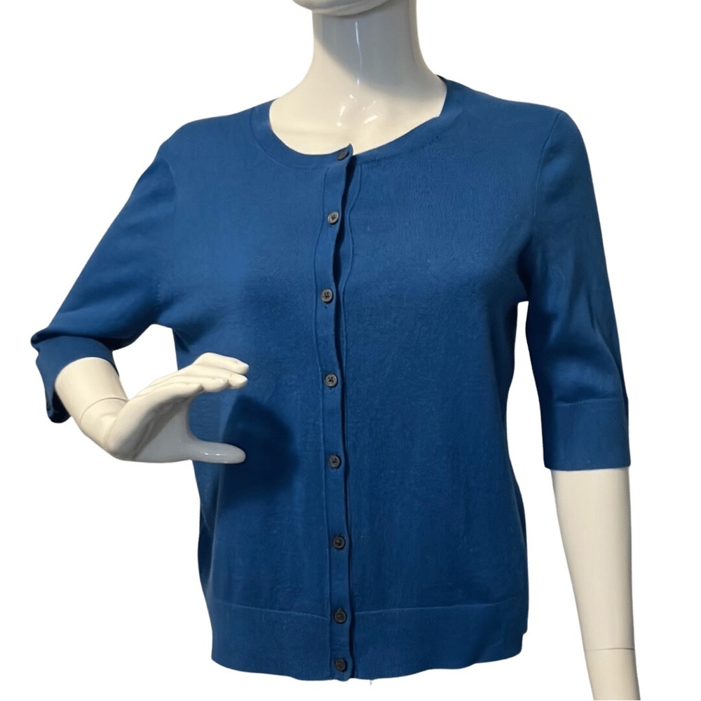 (003) Ann Taylor Loft Blue Sweater Cardigan Button down